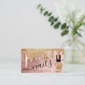 Glam Roos Goud Dikke Glitter Drips Pools Nails Visitekaartje (Staand voorkant)