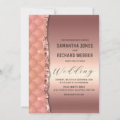 Glam Roos Goud Geript Glitter Metallic Bruiloft Kaart (Voorkant)