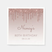 Glam Roos Goud Glitter Drip 80ste Verjaardagsfeest Servet (Voorkant)