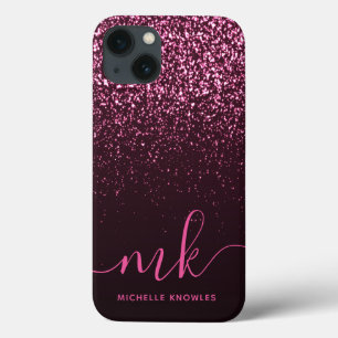Glam Roos Roze Glitter Moderne Manuscript Monogram iPhone 13 Hoesje