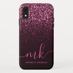 Glam Roos Roze Glitter Moderne Manuscript Monogram iPhone XR Hoesje
