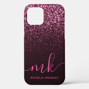 Glam Roos Roze Glitter Moderne Manuscript Monogram iPhone 12 Pro Hoesje