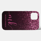 Glam Roos Roze Glitter Moderne Manuscript Monogram Case-Mate iPhone Case (Achterkant (horizontaal))