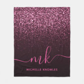Glam Roos Roze Glitter Moderne Manuscript Monogram Fleece Deken (Voorkant)
