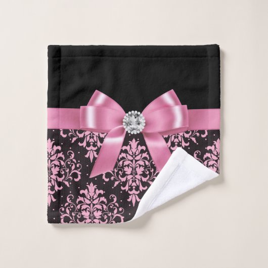 Glam Rose Bow-Pink Lace-Noir (Gant de toilette)