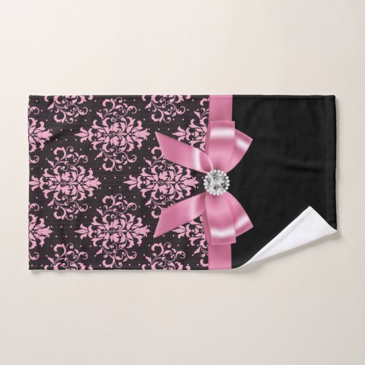 Glam Rose Bow-Pink Lace-Noir (Serviette à main)