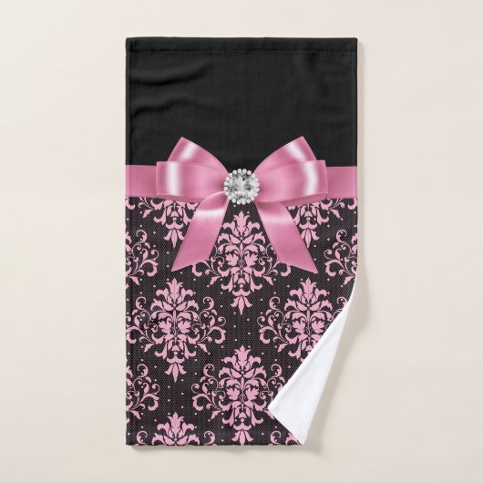Glam Rose Bow-Pink Lace-Noir (Serviette à main)