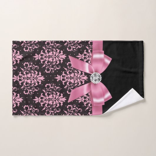 Glam Rose Bow-Pink Lace-Noir (Serviette à main)