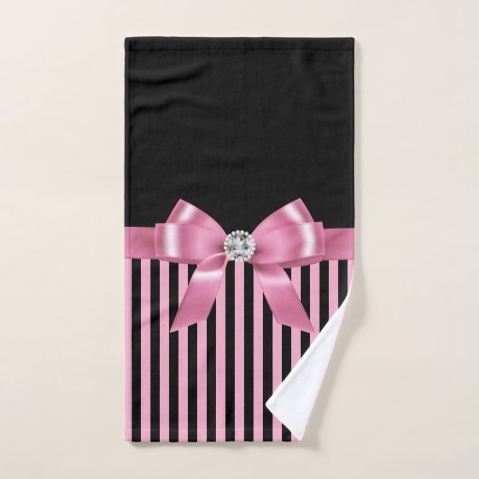 Glam rose Bow-rose noir Pinstripes-Noir (Serviette à main)