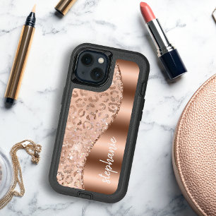 Glam Rose Gold Faux Foil Leopard Spots Nom