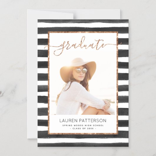 Glam Rose Gold Magnetic Graduation Faire-part (Recto)