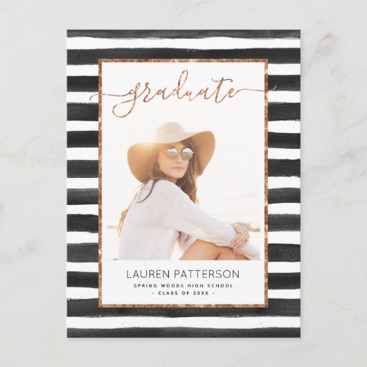 Glam Rose Gold Photo Graduation Party Invitation (Devant)