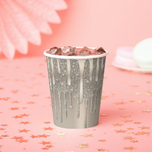 Glam Rose Goud Champagne Blush Glitter Drips Papieren Bekers