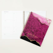 Glam Rose Magenta Velours Agate Géode Or Script (Devant avec enveloppe)