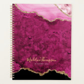 Glam Rose Magenta Velours Agate Géode Or Script (Devant)