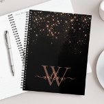 Glam Rose Parties scintillant or scintillant Éléga<br><div class="desc">Créez votre propre planificateur de losange en or noir et rose personnalisé avec votre monogramme et votre nom personnalisés.</div>
