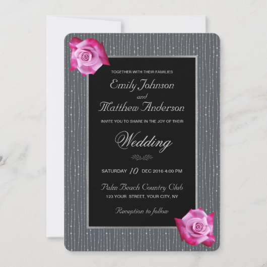 Glam Rose Rose Silver Gris Faire-part de mariage (Devant)