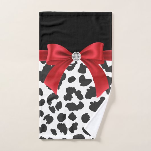Glam Rouge Bow-Blanc Empreinte de léopard-Noir (Serviette à main)