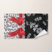 Glam Rouge Bow-Grey Léopard-Argent Floral Étincell (Serviette à main)