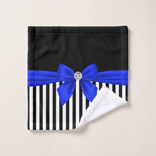 Glam Royal Blue Bow-Pinstripes-Black (Gant de toilette)