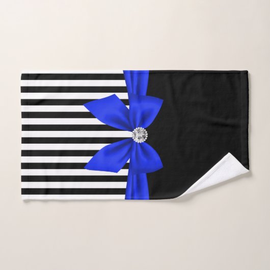 Glam Royal Blue Bow-Pinstripes-Black Bad Handdoek (Handdoek)