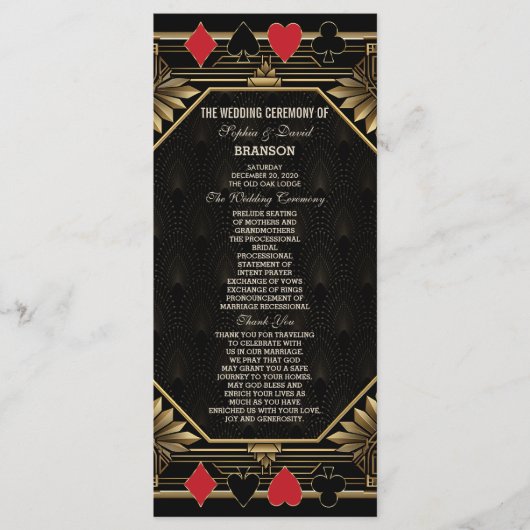 Glam Royal Gold Black Casino Poker Bruiloft Programma (Voorkant)