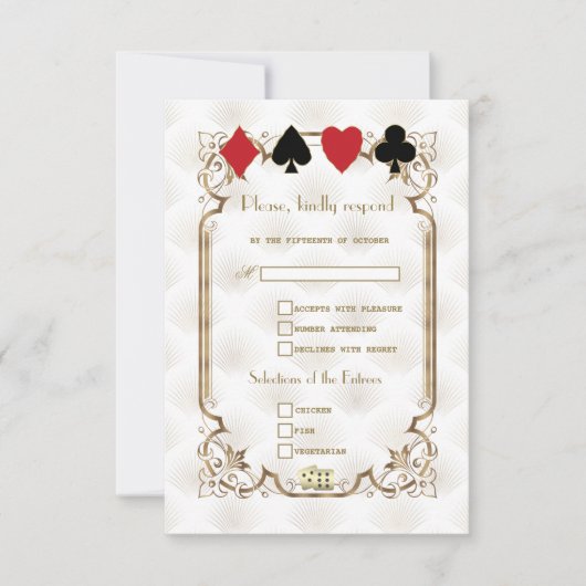 Glam Royal Goud Witte Art Deco 1920 Huwelijk RSVP Kaartje (Voorkant)