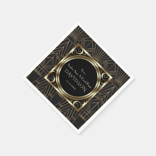 Glam Royal Goud Zwart Art Deco 20s Trouwen Servet (Hoek)