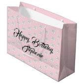 Glam Roze Aangepaste Naam Tiffany Thema Witte Boog Groot Cadeauzakje (Voorkant Gekanteld)