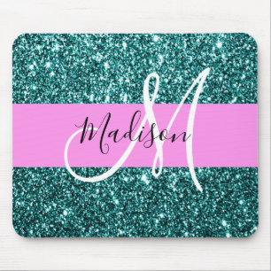 Glam Roze Blauwgroen Groen Glitter Sparkle Name Mo Muismat