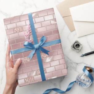 Glam Roze Blush Bakstenen Bruidsfeest Cadeaupapier