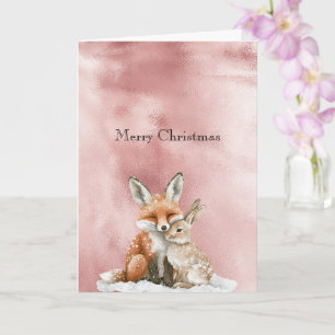 Glam Roze Blush Roze Vos Konijn Kerstmis Kaart