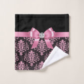 Glam Roze Bow-Roze kant-zwart Bad Handdoek (Wasdoekje)