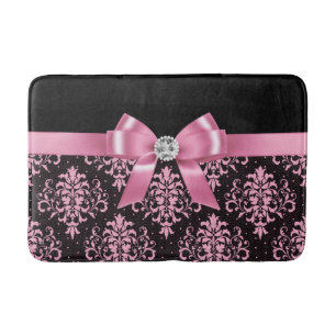 Glam Roze Bow-Roze kant-zwart Badmat