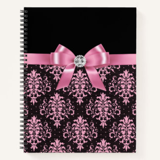 Glam Roze Bow-Roze kant-zwart Notitieboek