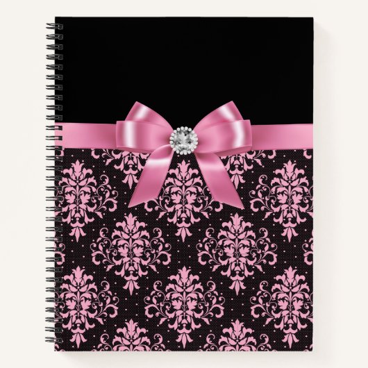 Glam Roze Bow-Roze kant-zwart Notitieboek (Voorkant)