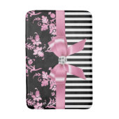 Glam roze bow-roze Stencil-zwart witte instripes Badmat (Voorkant Verticaal)