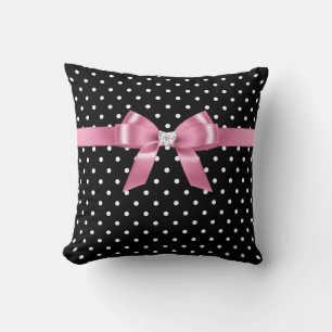 Glam Roze Bow-White Polka Dots-Black Kussen