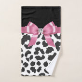 Glam Roze Bow-Witte luipaard Afdruk zwart Bad Handdoek (Handdoek)