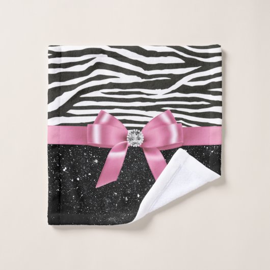 Glam Roze Bow-Zebra Afdrukken - Zwarte pekeltjes Bad Handdoek (Wasdoekje)