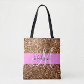 Glam Roze & Bronze Glitter Sparkles Monogram Draagtas (Voorkant)