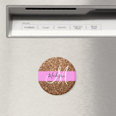Glam Roze & Bronze Glitter Sparkles Monogram Magneet (Insitu (Vaatwasser))