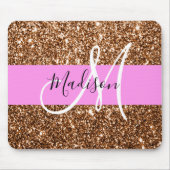 Glam Roze & Bronze Glitter Sparkles Monogram Muismat (Voorkant)