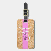 Glam Roze & Copper Glitter Sparkles Monogram Bagagelabel (Voorkant verticaal)