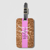 Glam Roze & Copper Glitter Sparkles Monogram Bagagelabel (Voorkant (verticaal))