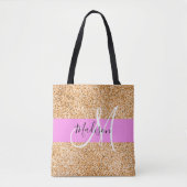Glam Roze & Copper Glitter Sparkles Monogram Draagtas (Voorkant)