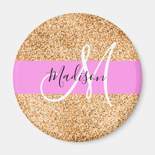 Glam Roze & Copper Glitter Sparkles Monogram Magneet (Voorkant)