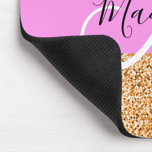 Glam Roze & Copper Glitter Sparkles Monogram Muismat (Hoek)