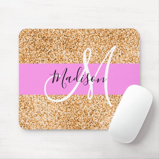 Glam Roze & Copper Glitter Sparkles Monogram Muismat (Met muis)