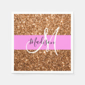Glam Roze & Copper Glitter Sparkles Monogram Servet (Voorkant)
